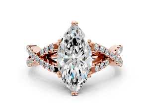 Rose gold Marquise Solitaire Twist Band with Pavé Setting and Four-Prong Setting_30