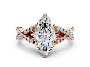 Rose gold Marquise Solitaire Twist Band with Pavé Setting and Four-Prong Setting_36