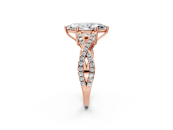 Rose gold Marquise Solitaire Twist Band with Pavé Setting and Four-Prong Setting_56