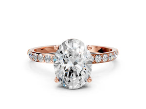 Rose gold Oval Cut Diamond Pavé Band Solitaire Ring with Four-Prong Setting_12