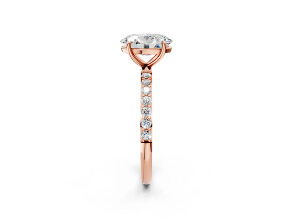 Rose gold Oval Cut Diamond Pavé Band Solitaire Ring with Four-Prong Setting_14