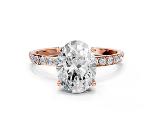 Rose gold Oval Cut Diamond Pavé Band Solitaire Ring with Four-Prong Setting_18