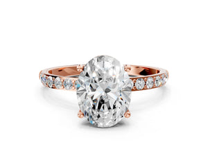 Rose gold Oval Cut Diamond Pavé Band Solitaire Ring with Four-Prong Setting_24