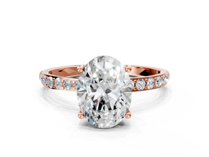 Rose gold Oval Cut Diamond Pavé Band Solitaire Ring with Four-Prong Setting