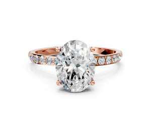 Rose gold Oval Cut Diamond Pavé Band Solitaire Ring with Four-Prong Setting_36