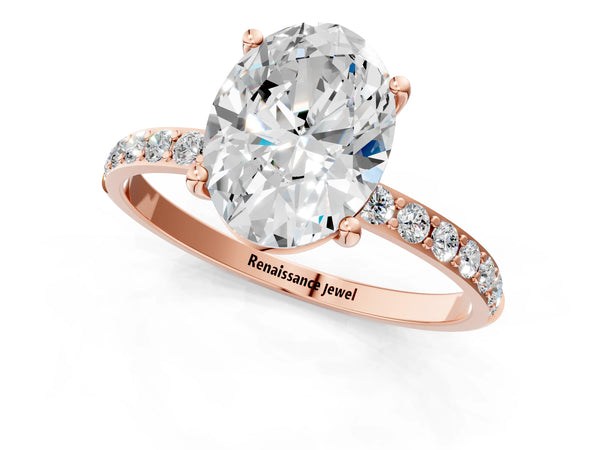 Rose gold Oval Cut Diamond Pavé Band Solitaire Ring with Four-Prong Setting_43