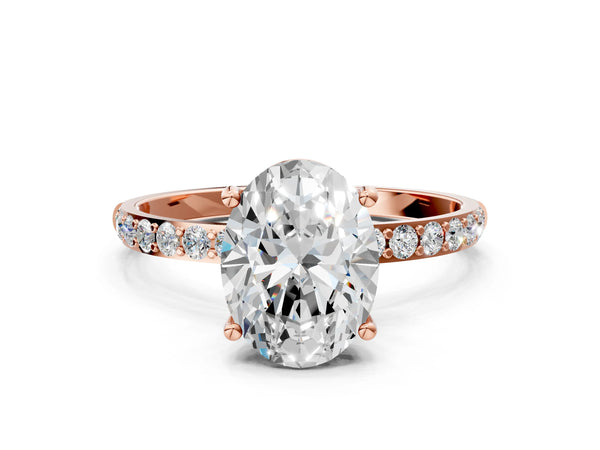 Rose gold Oval Cut Diamond Pavé Band Solitaire Ring with Four-Prong Setting_54