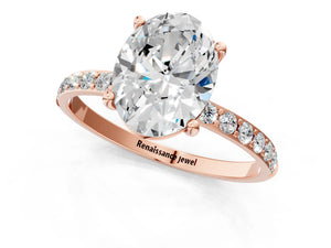 Rose gold Oval Cut Diamond Pavé Band Solitaire Ring with Four-Prong Setting_55