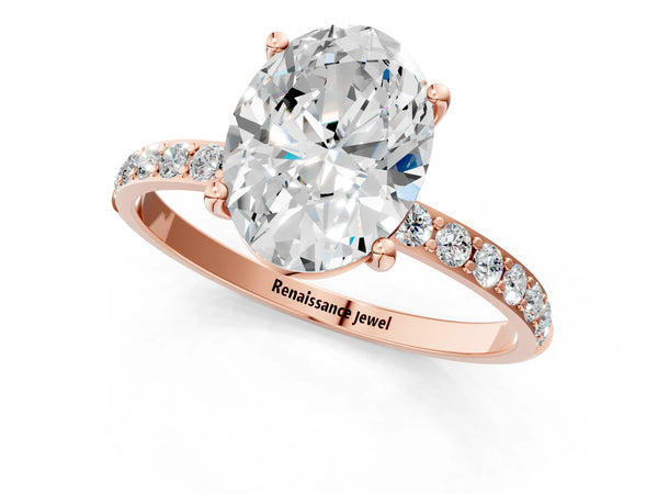 Rose gold Oval Cut Diamond Pavé Band Solitaire Ring with Four-Prong Setting_61