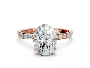 Rose gold Oval Cut Diamond Pavé Band Solitaire Ring with Four-Prong Setting_66