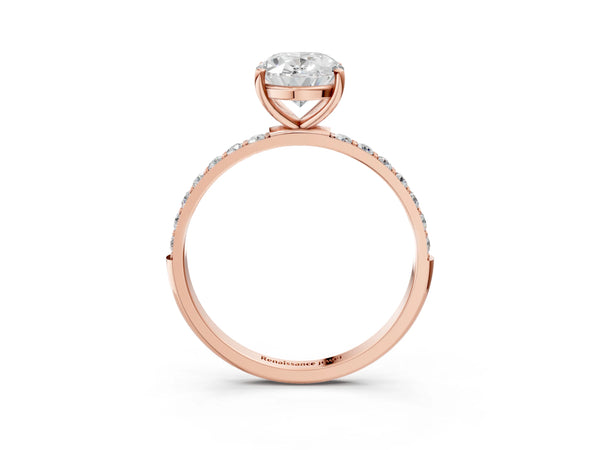 Rose gold Oval Cut Diamond Pavé Band Solitaire Ring with Four-Prong Setting_75