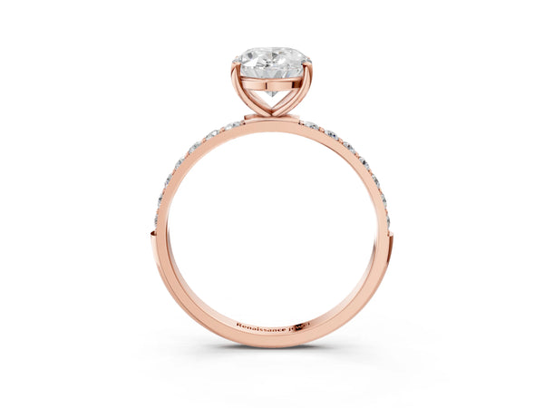 Rose gold Oval Cut Diamond Pavé Band Solitaire Ring with Four-Prong Setting_81