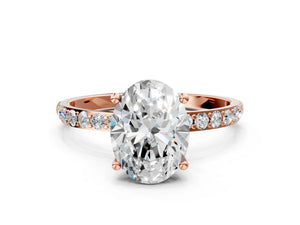 Rose gold Oval Cut Diamond Pavé Band Solitaire Ring with Four-Prong Setting_84