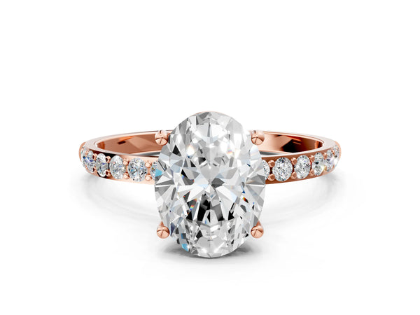 Rose gold Oval Cut Diamond Pavé Band Solitaire Ring with Four-Prong Setting_84