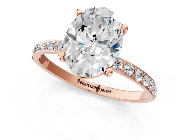 Rose gold Oval Cut Diamond Pavé Band Solitaire Ring with Four-Prong Setting_85