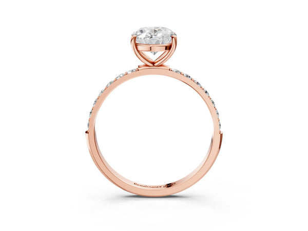 Rose gold Oval Cut Diamond Pavé Band Solitaire Ring with Four-Prong Setting_87