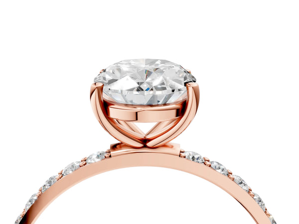 Rose gold Oval Cut Diamond Pavé Band Solitaire Ring with Four-Prong Setting_88