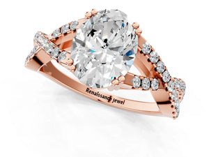 Rose gold Oval Solitaire Twist Band with Pavé Setting and Four-Prong Setting_19