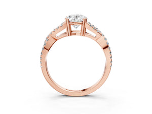 Rose gold Oval Solitaire Twist Band with Pavé Setting and Four-Prong Setting_21