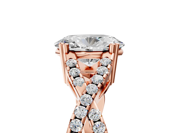 Rose gold Oval Solitaire Twist Band with Pavé Setting and Four-Prong Setting_29