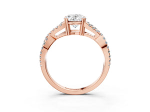 Rose gold Oval Solitaire Twist Band with Pavé Setting and Four-Prong Setting_39