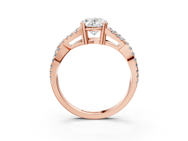 Rose gold Oval Solitaire Twist Band with Pavé Setting and Four-Prong Setting_3