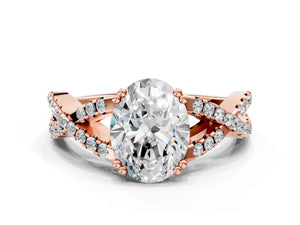 Rose gold Oval Solitaire Twist Band with Pavé Setting and Four-Prong Setting_42