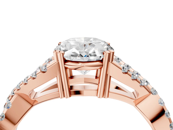 Rose gold Oval Solitaire Twist Band with Pavé Setting and Four-Prong Setting_70