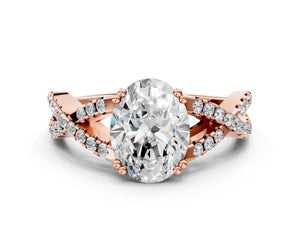 Rose gold Oval Solitaire Twist Band with Pavé Setting and Four-Prong Setting_72