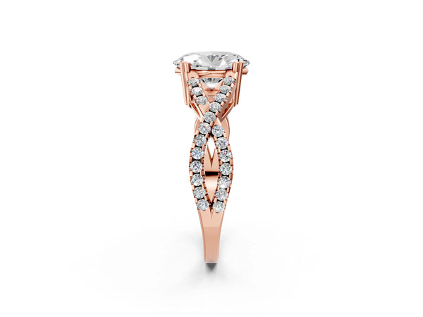 Rose gold Oval Solitaire Twist Band with Pavé Setting and Four-Prong Setting_74