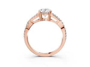 Rose gold Oval Solitaire Twist Band with Pavé Setting and Four-Prong Setting_75