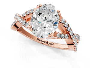 Rose gold Oval Solitaire Twist Band with Pavé Setting and Four-Prong Setting_79