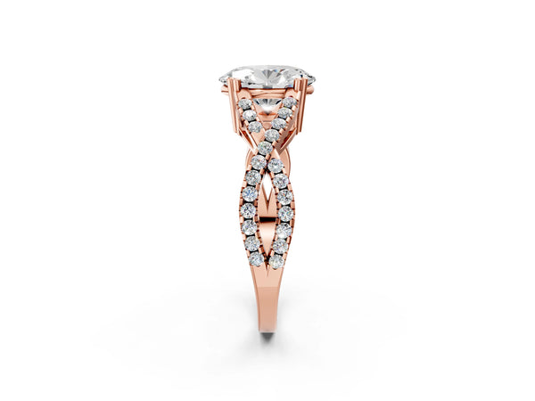 Rose gold Oval Solitaire Twist Band with Pavé Setting and Four-Prong Setting_86