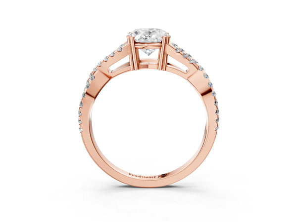 Rose gold Oval Solitaire Twist Band with Pavé Setting and Four-Prong Setting_87