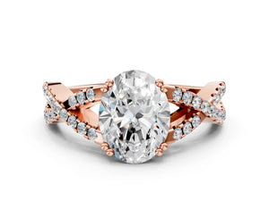 Rose gold Oval Solitaire Twist Band with Pavé Setting and Four-Prong Setting_90
