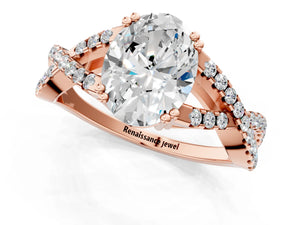 Rose gold Oval Solitaire Twist Band with Pavé Setting and Four-Prong Setting_91