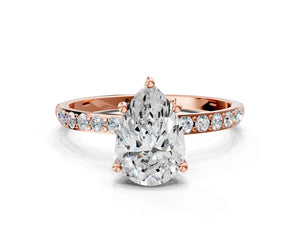 Rose gold Pear Cut Diamond Pavé Band Solitaire Ring with Four-Prong Setting_12
