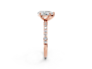 Rose gold Pear Cut Diamond Pavé Band Solitaire Ring with Four-Prong Setting_2
