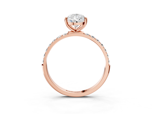 Rose gold Pear Cut Diamond Pavé Band Solitaire Ring with Four-Prong Setting_3