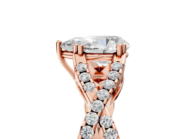 Rose gold Pear Solitaire Twist Band with Pavé Setting and Four-Prong Setting_17