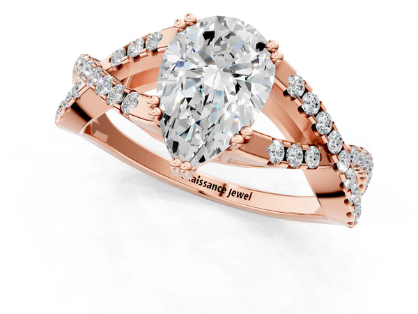 Rose gold Pear Solitaire Twist Band with Pavé Setting and Four-Prong Setting_19