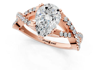 Rose gold Pear Solitaire Twist Band with Pavé Setting and Four-Prong Setting_31