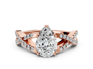 Rose gold Pear Solitaire Twist Band with Pavé Setting and Four-Prong Setting_54