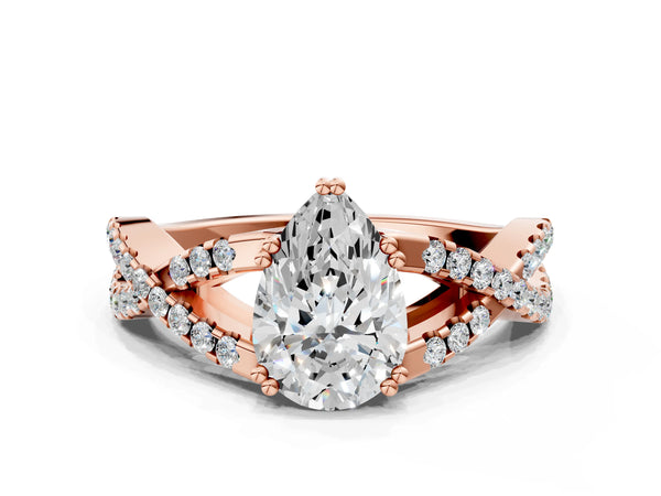 Rose gold Pear Solitaire Twist Band with Pavé Setting and Four-Prong Setting_60