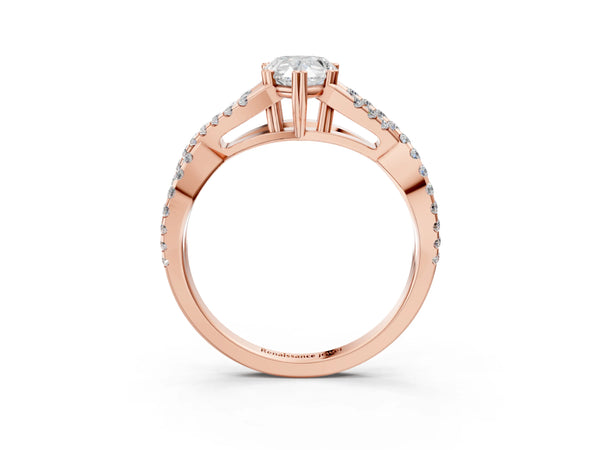 Rose gold Pear Solitaire Twist Band with Pavé Setting and Four-Prong Setting_69