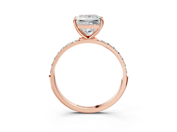 Rose gold Princess Cut Diamond Pavé Band Solitaire Ring with Four-Prong Setting_15