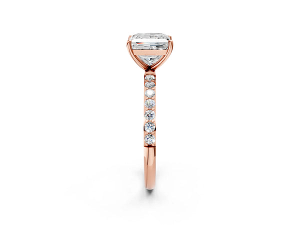 Rose gold Princess Cut Diamond Pavé Band Solitaire Ring with Four-Prong Setting_26