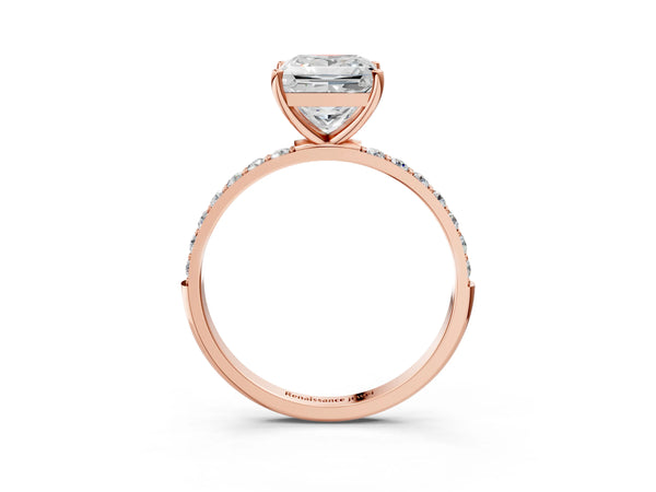 Rose gold Princess Cut Diamond Pavé Band Solitaire Ring with Four-Prong Setting_27
