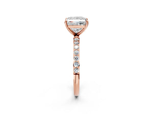 Rose gold Princess Cut Diamond Pavé Band Solitaire Ring with Four-Prong Setting_38