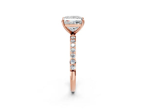 Rose gold Princess Cut Diamond Pavé Band Solitaire Ring with Four-Prong Setting_44